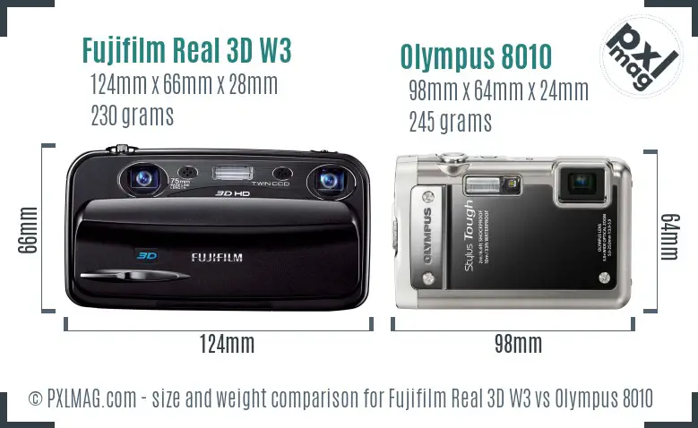 Fujifilm Real 3D W3 vs Olympus 8010 size comparison