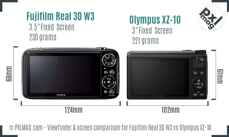 Fujifilm Real 3D W3 vs Olympus XZ-10 Screen and Viewfinder comparison