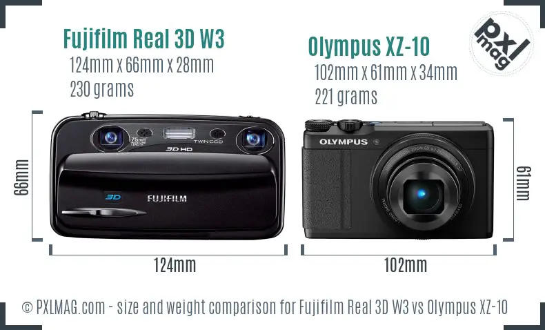 Fujifilm Real 3D W3 vs Olympus XZ-10 size comparison