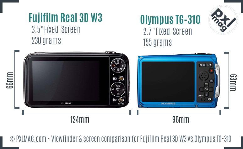Fujifilm Real 3D W3 vs Olympus TG-310 Screen and Viewfinder comparison