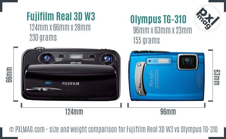 Fujifilm Real 3D W3 vs Olympus TG-310 size comparison