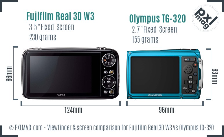 Fujifilm Real 3D W3 vs Olympus TG-320 Screen and Viewfinder comparison