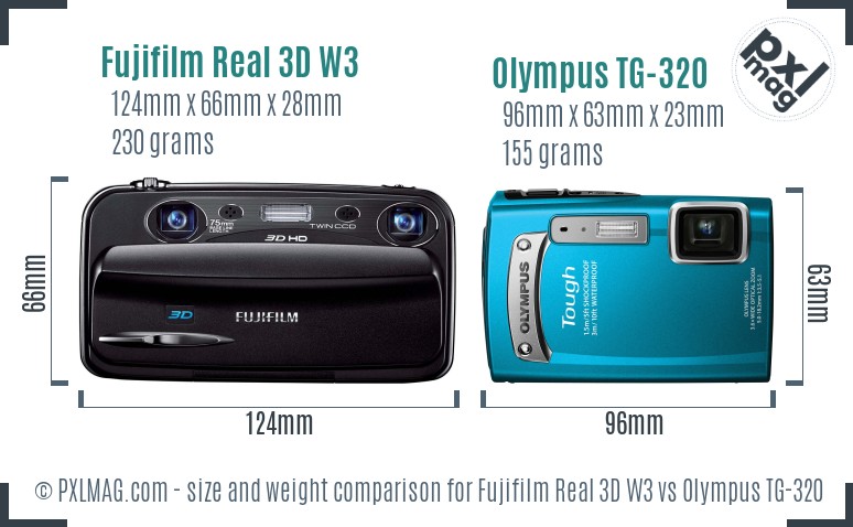 Fujifilm Real 3D W3 vs Olympus TG-320 size comparison