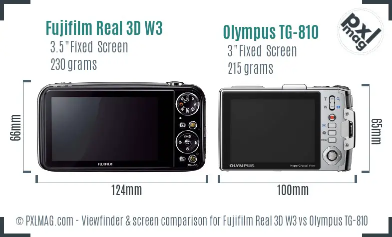 Fujifilm Real 3D W3 vs Olympus TG-810 Screen and Viewfinder comparison
