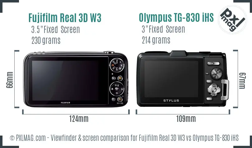 Fujifilm Real 3D W3 vs Olympus TG-830 iHS Screen and Viewfinder comparison