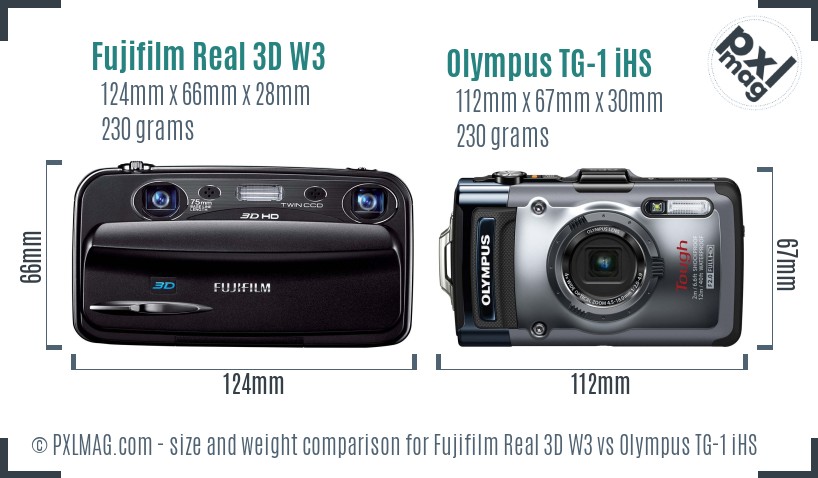 Fujifilm Real 3D W3 vs Olympus TG-1 iHS size comparison