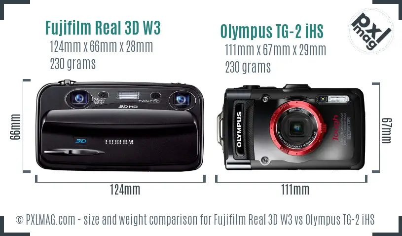 Fujifilm Real 3D W3 vs Olympus TG-2 iHS size comparison