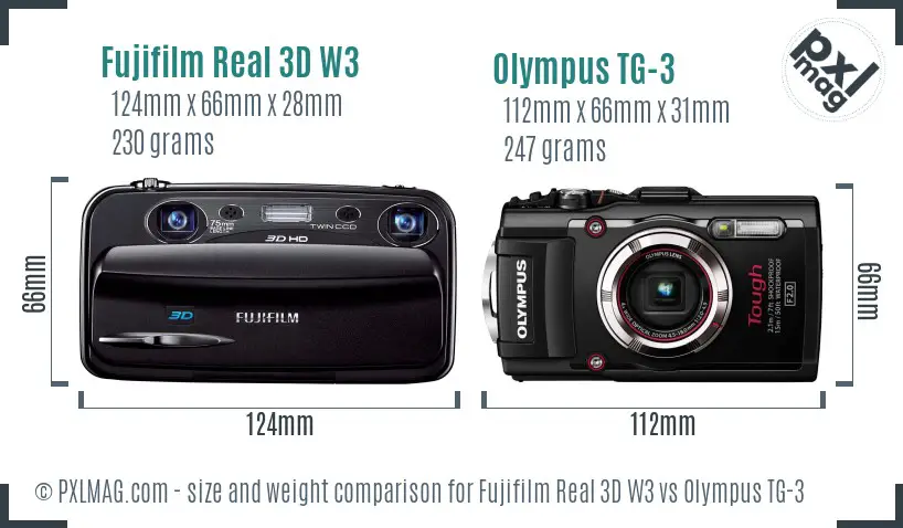 Fujifilm Real 3D W3 vs Olympus TG-3 size comparison Fujifilm Real 3D W3 vs Olympus TG-3 size comparison