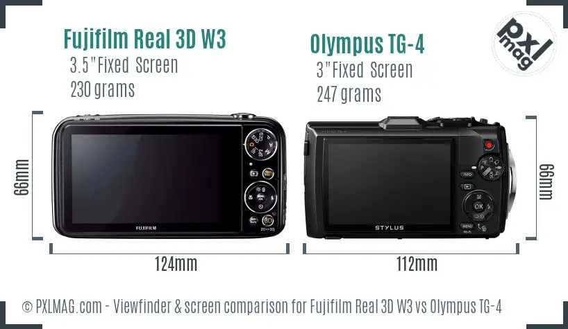 Fujifilm Real 3D W3 vs Olympus TG-4 Screen and Viewfinder comparison