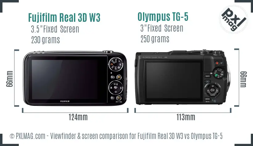 Fujifilm Real 3D W3 vs Olympus TG-5 Screen and Viewfinder comparison