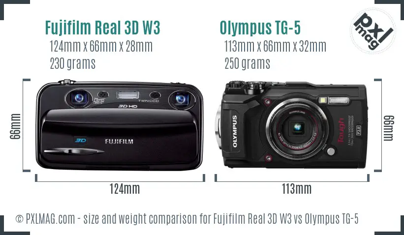 Fujifilm Real 3D W3 vs Olympus TG-5 size comparison Fujifilm Real 3D W3 vs Olympus TG-5 size comparison