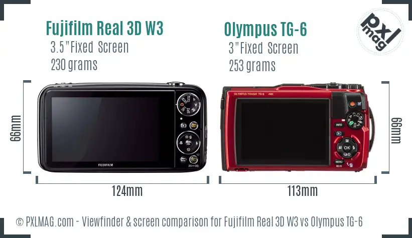Fujifilm Real 3D W3 vs Olympus TG-6 Screen and Viewfinder comparison