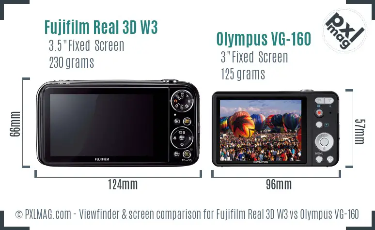 Fujifilm Real 3D W3 vs Olympus VG-160 Screen and Viewfinder comparison