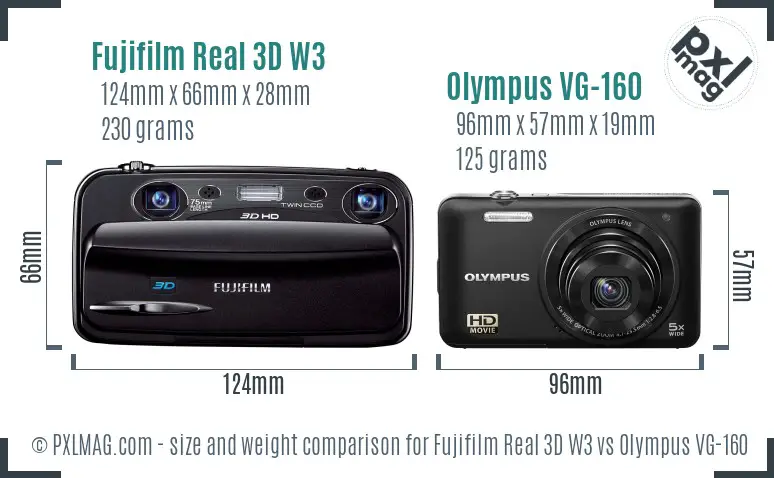Fujifilm Real 3D W3 vs Olympus VG-160 size comparison