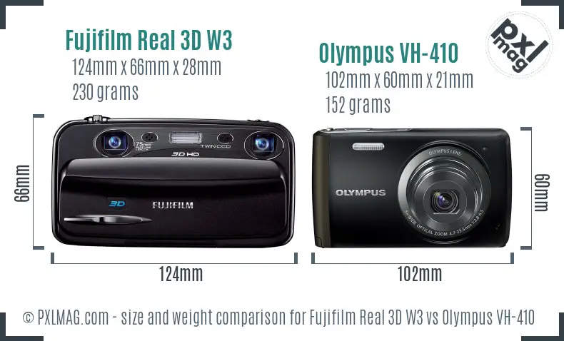 Fujifilm Real 3D W3 vs Olympus VH-410 size comparison