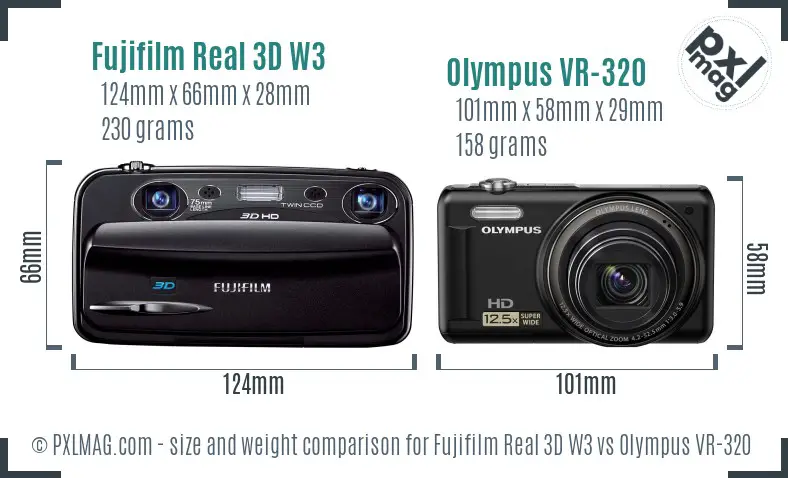 Fujifilm Real 3D W3 vs Olympus VR-320 size comparison