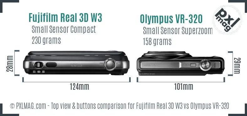 Fujifilm Real 3D W3 vs Olympus VR-320 top view buttons comparison