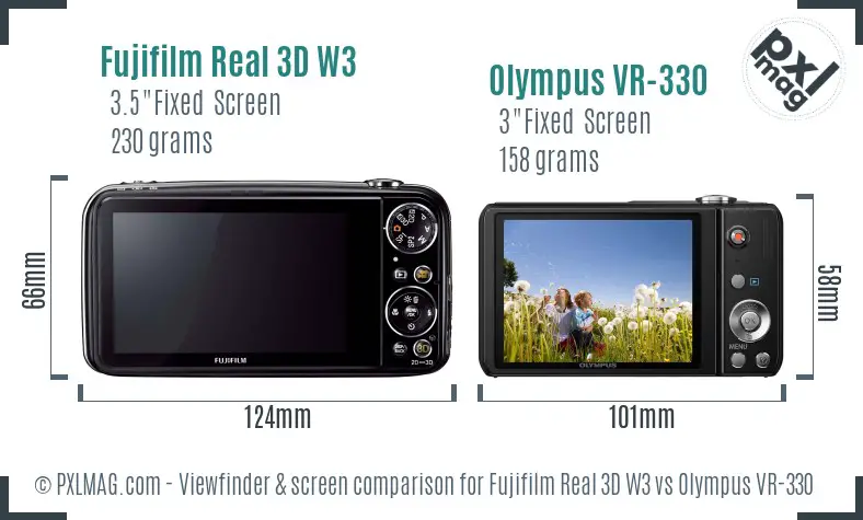 Fujifilm Real 3D W3 vs Olympus VR-330 Screen and Viewfinder comparison