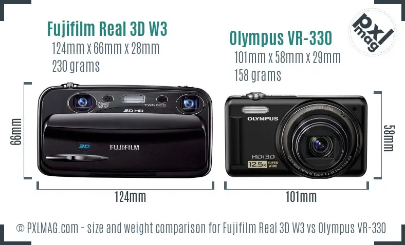 Fujifilm Real 3D W3 vs Olympus VR-330 size comparison