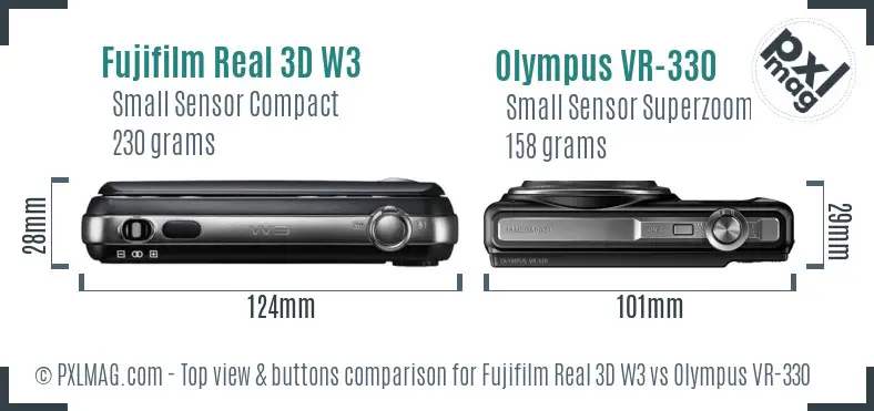 Fujifilm Real 3D W3 vs Olympus VR-330 top view buttons comparison