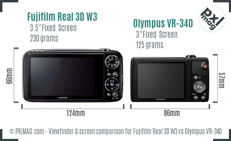 Fujifilm Real 3D W3 vs Olympus VR-340 Screen and Viewfinder comparison