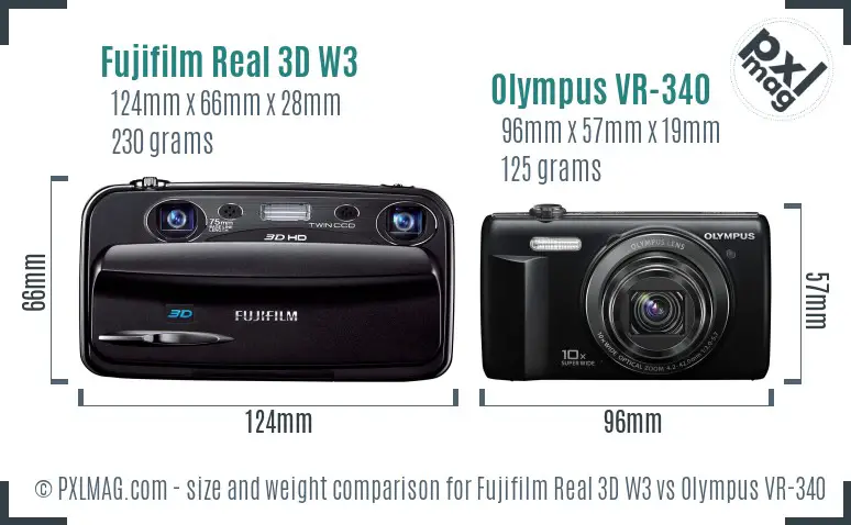 Fujifilm Real 3D W3 vs Olympus VR-340 size comparison