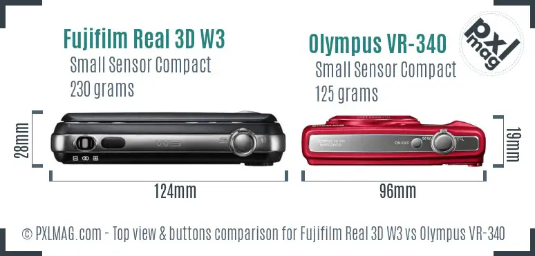 Fujifilm Real 3D W3 vs Olympus VR-340 top view buttons comparison