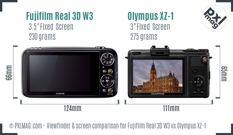 Fujifilm Real 3D W3 vs Olympus XZ-1 Screen and Viewfinder comparison