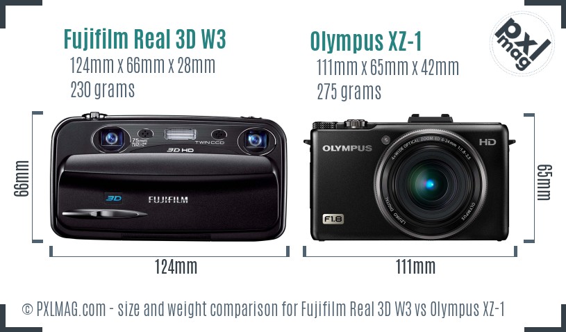 Fujifilm Real 3D W3 vs Olympus XZ-1 size comparison