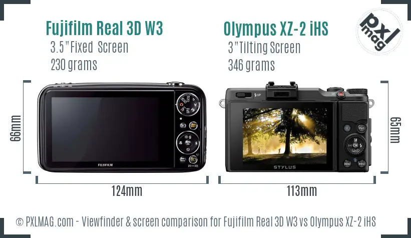 Fujifilm Real 3D W3 vs Olympus XZ-2 iHS Screen and Viewfinder comparison