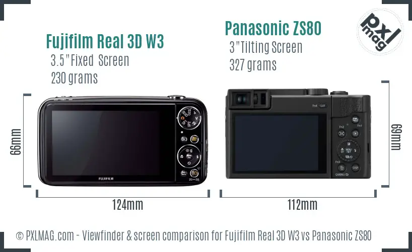 Fujifilm Real 3D W3 vs Panasonic ZS80 Screen and Viewfinder comparison
