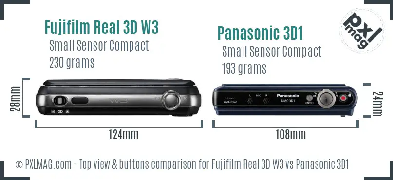Fujifilm Real 3D W3 vs Panasonic 3D1 top view buttons comparison
