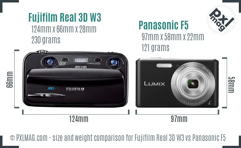 Fujifilm Real 3D W3 vs Panasonic F5 size comparison