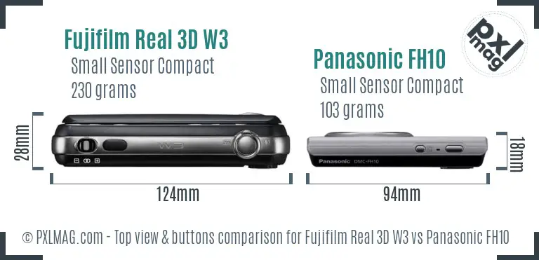 Fujifilm Real 3D W3 vs Panasonic FH10 top view buttons comparison