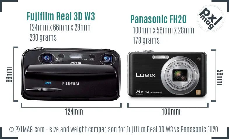 Fujifilm Real 3D W3 vs Panasonic FH20 size comparison