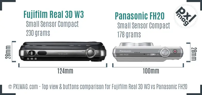 Fujifilm Real 3D W3 vs Panasonic FH20 top view buttons comparison