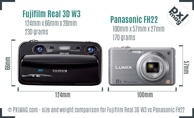 Fujifilm Real 3D W3 vs Panasonic FH22 size comparison