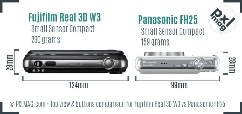 Fujifilm Real 3D W3 vs Panasonic FH25 top view buttons comparison
