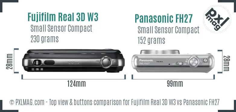 Fujifilm Real 3D W3 vs Panasonic FH27 top view buttons comparison Fujifilm Real 3D W3 vs Panasonic FH27 top view buttons comparison