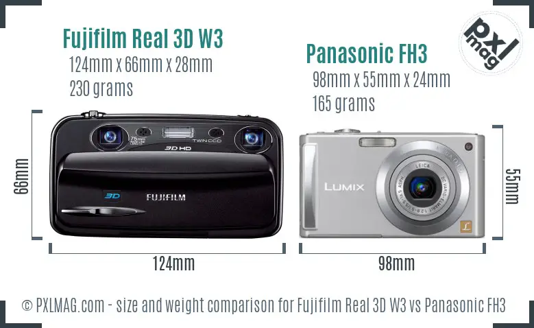 Fujifilm Real 3D W3 vs Panasonic FH3 size comparison
