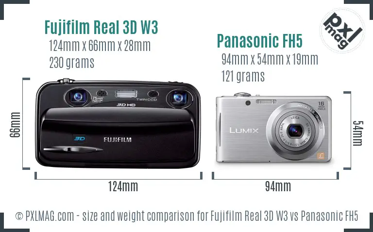 Fujifilm Real 3D W3 vs Panasonic FH5 size comparison