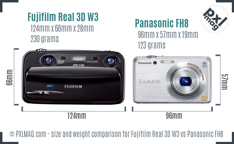 Fujifilm Real 3D W3 vs Panasonic FH8 size comparison
