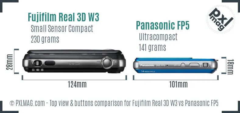 Fujifilm Real 3D W3 vs Panasonic FP5 top view buttons comparison