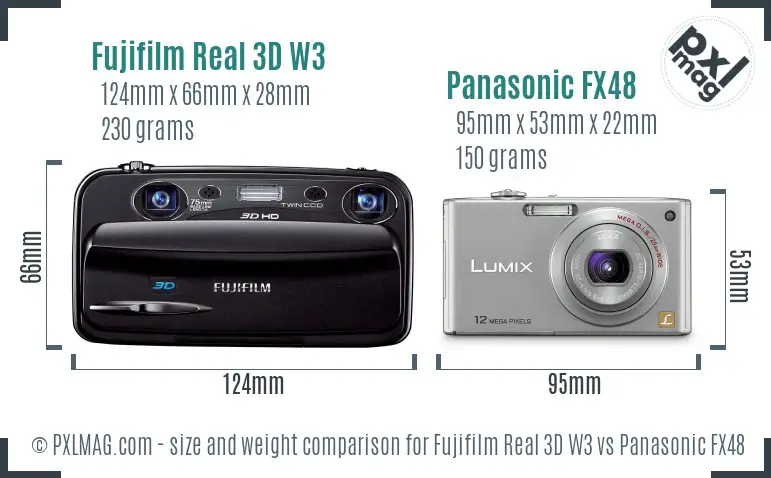 Fujifilm Real 3D W3 vs Panasonic FX48 size comparison