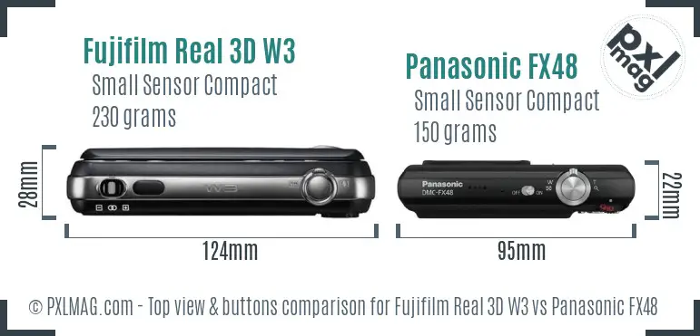 Fujifilm Real 3D W3 vs Panasonic FX48 top view buttons comparison