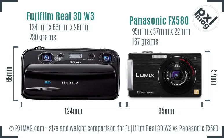 Fujifilm Real 3D W3 vs Panasonic FX580 size comparison Fujifilm Real 3D W3 vs Panasonic FX580 size comparison