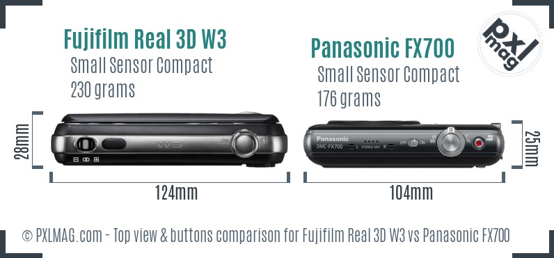 Fujifilm Real 3D W3 vs Panasonic FX700 top view buttons comparison