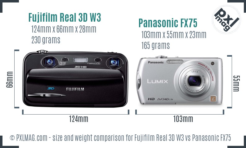Fujifilm Real 3D W3 vs Panasonic FX75 size comparison Fujifilm Real 3D W3 vs Panasonic FX75 size comparison