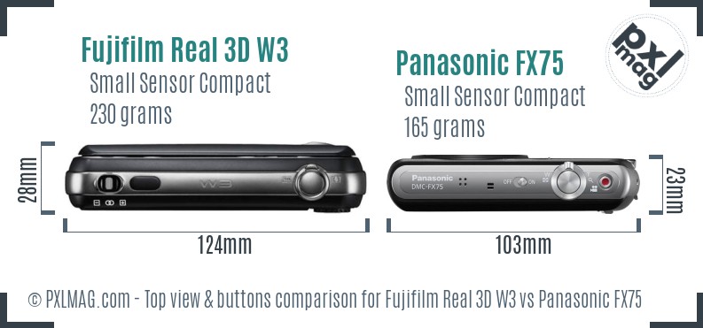 Fujifilm Real 3D W3 vs Panasonic FX75 top view buttons comparison