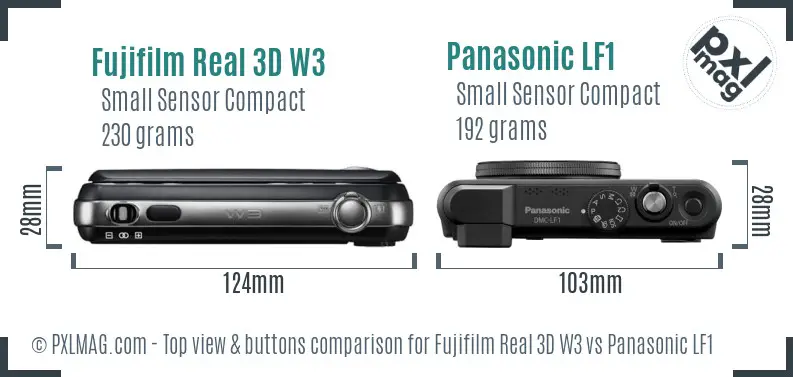 Fujifilm Real 3D W3 vs Panasonic LF1 top view buttons comparison